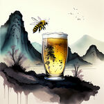 蜜蜂啤酒中国风背景画