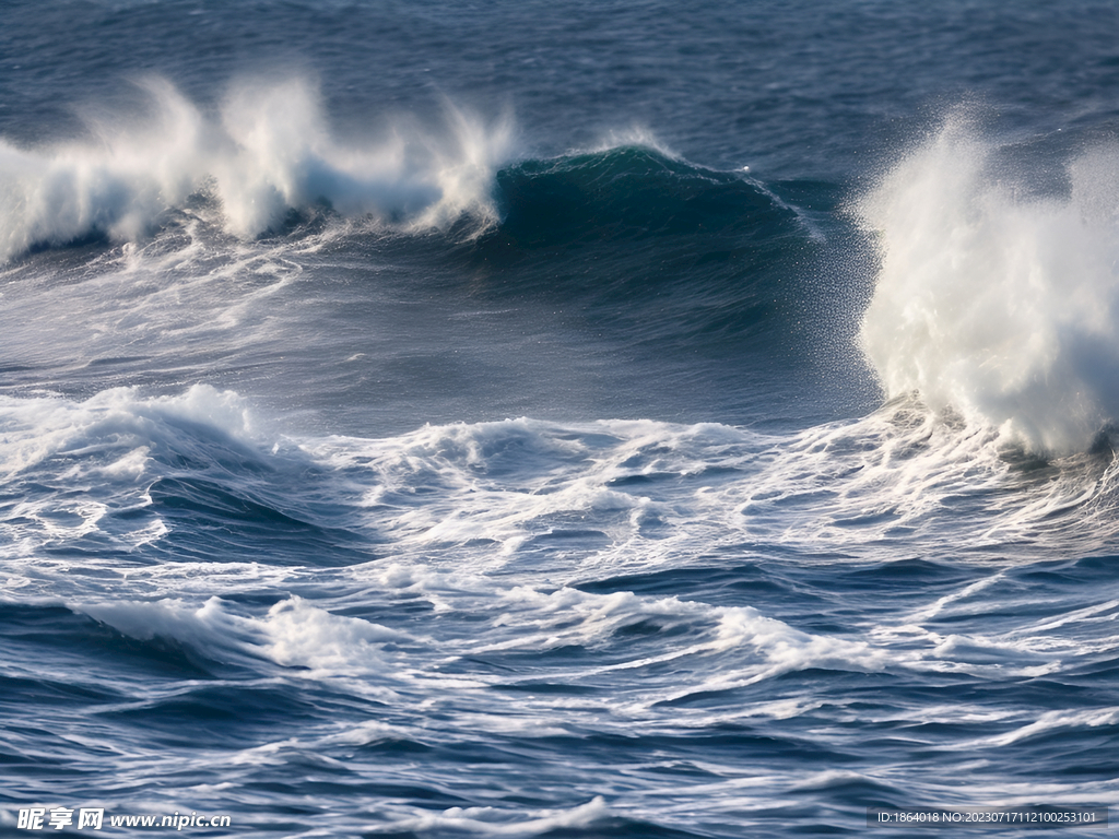 海浪拍起瞬间高清摄影