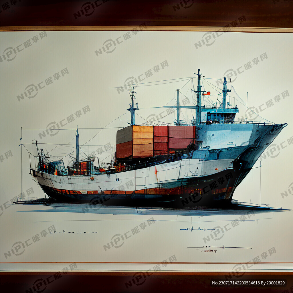 手绘货船