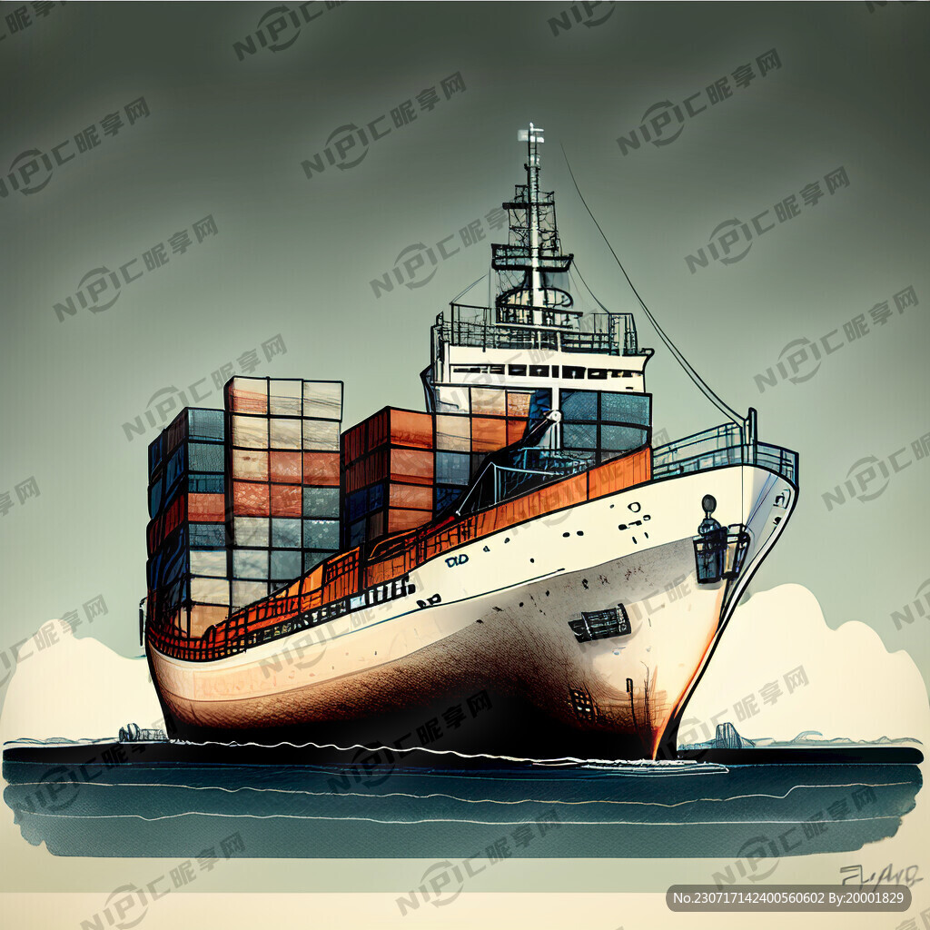 手绘货船