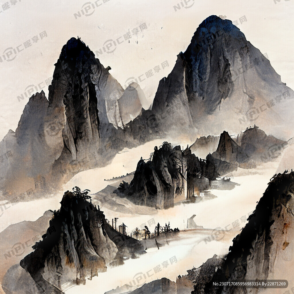 山谷 中国风 中国画 山水