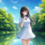 湖边少女