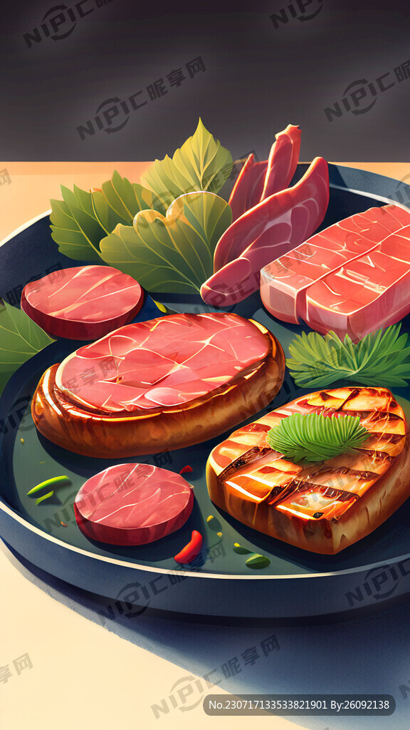 烤盘上放着各种烤肉秀色可餐肉质