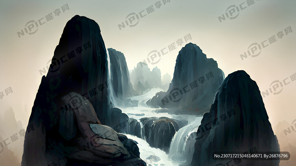 暗黑的深渊 瀑布 河流