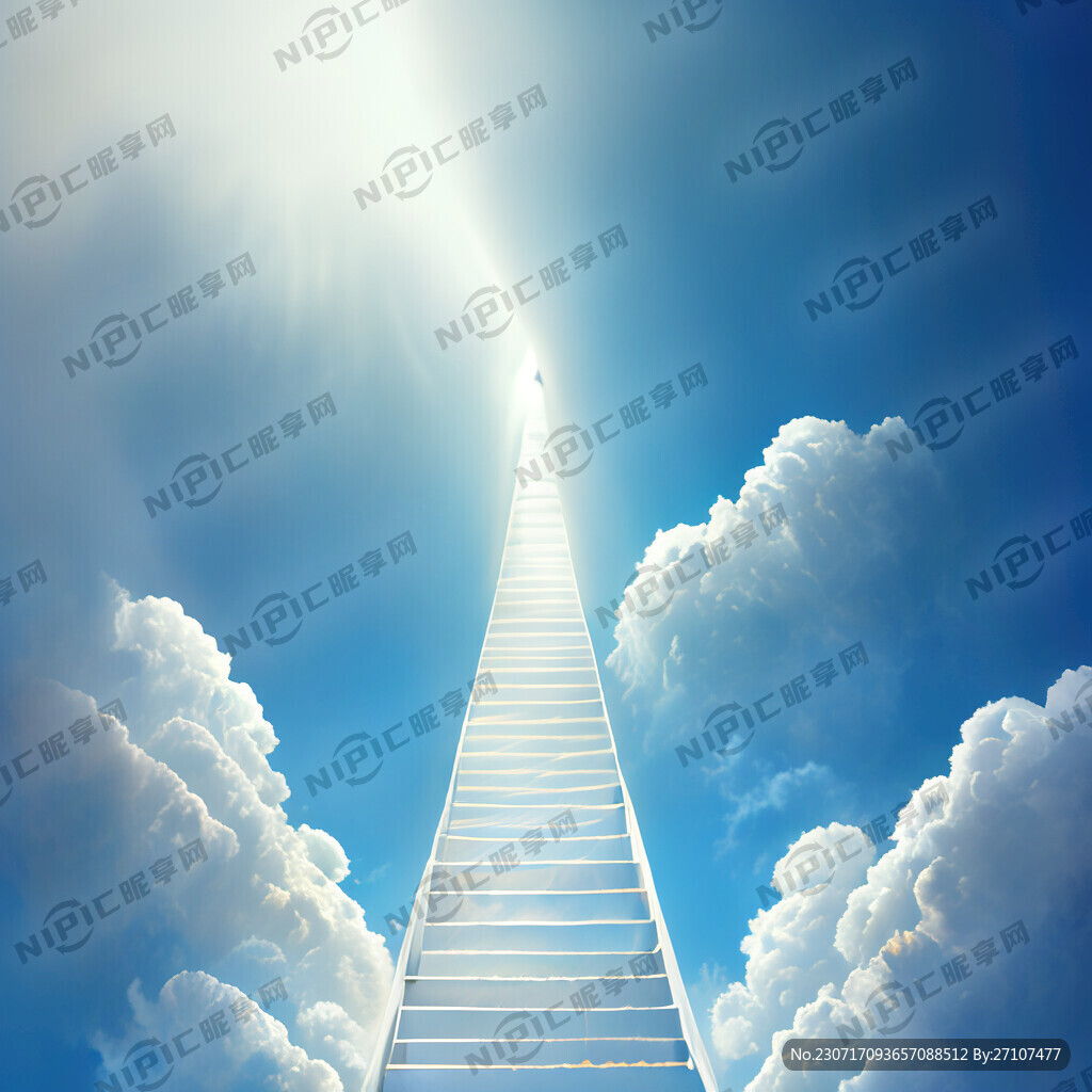 白色天梯伸向天空天梯侧视图