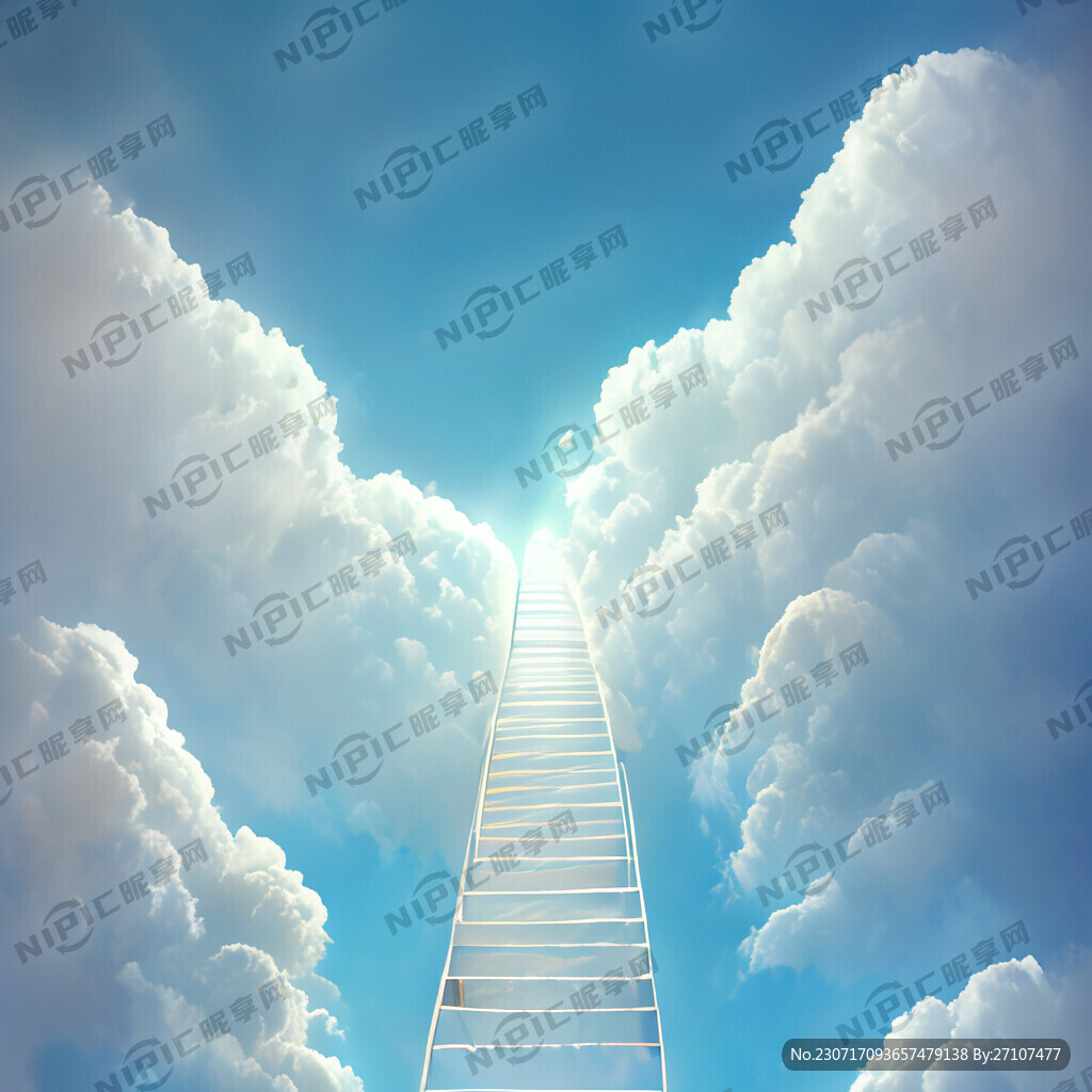 白色天梯伸向天空天梯侧视图