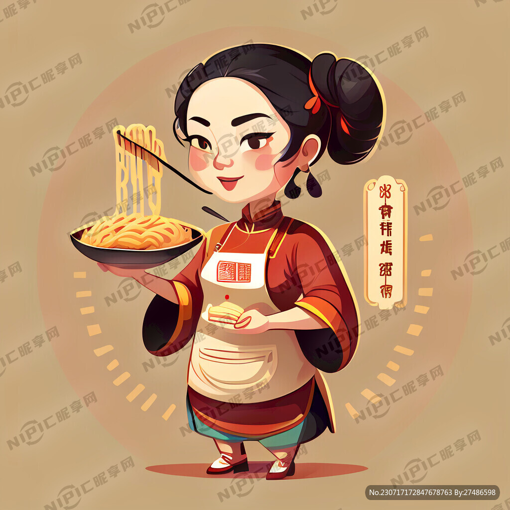 手持烤面筋的卡通人物 中国风