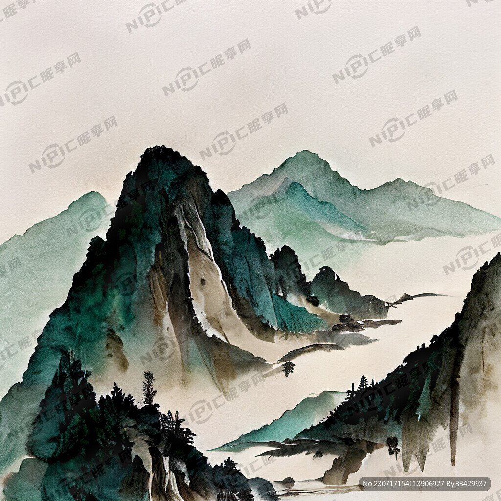 山水 中国风 鸟 淡雅 绿叶