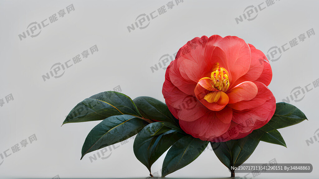 红色山茶花真实白底棚拍