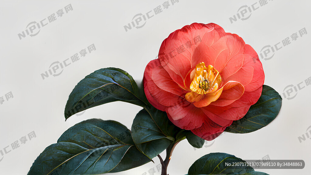 红色山茶花真实白底棚拍