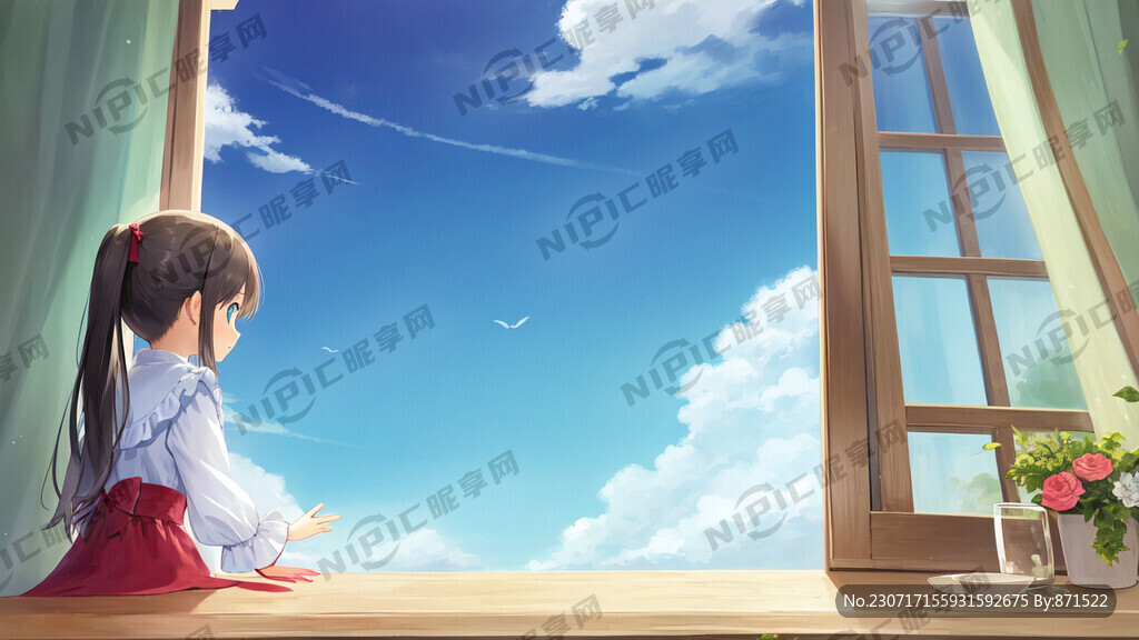 小女孩双手打开两扇窗户