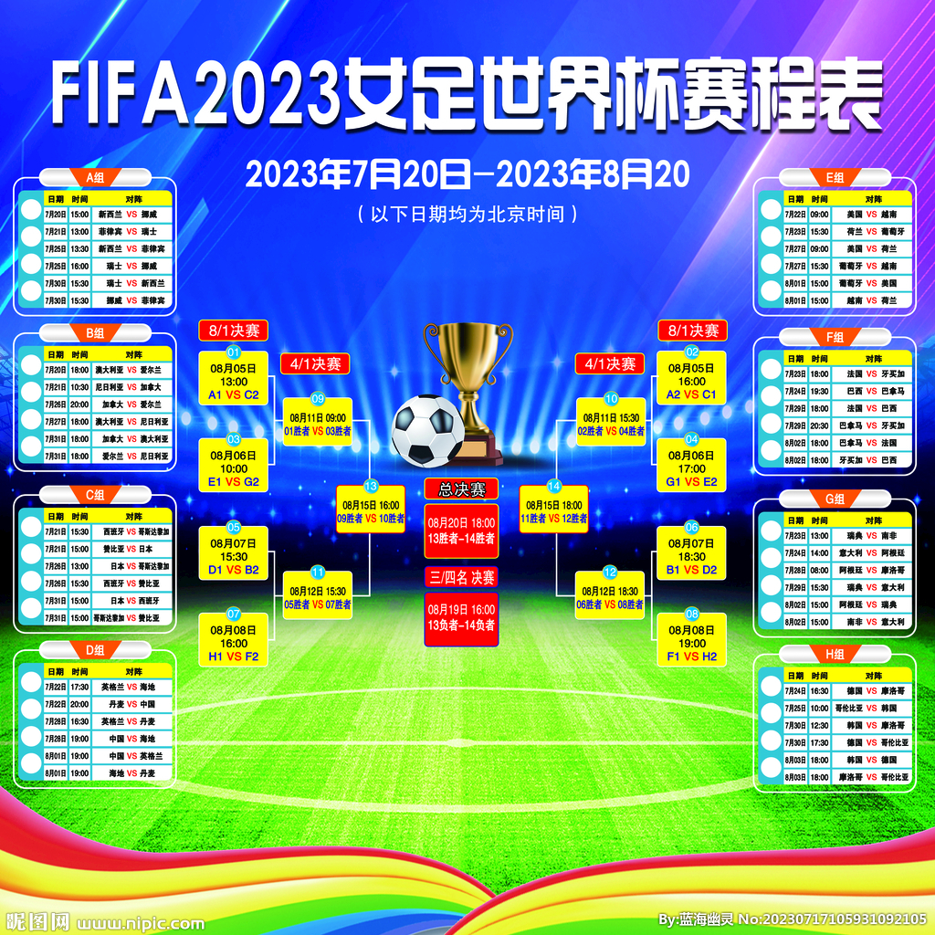 2023女足世界杯赛程表