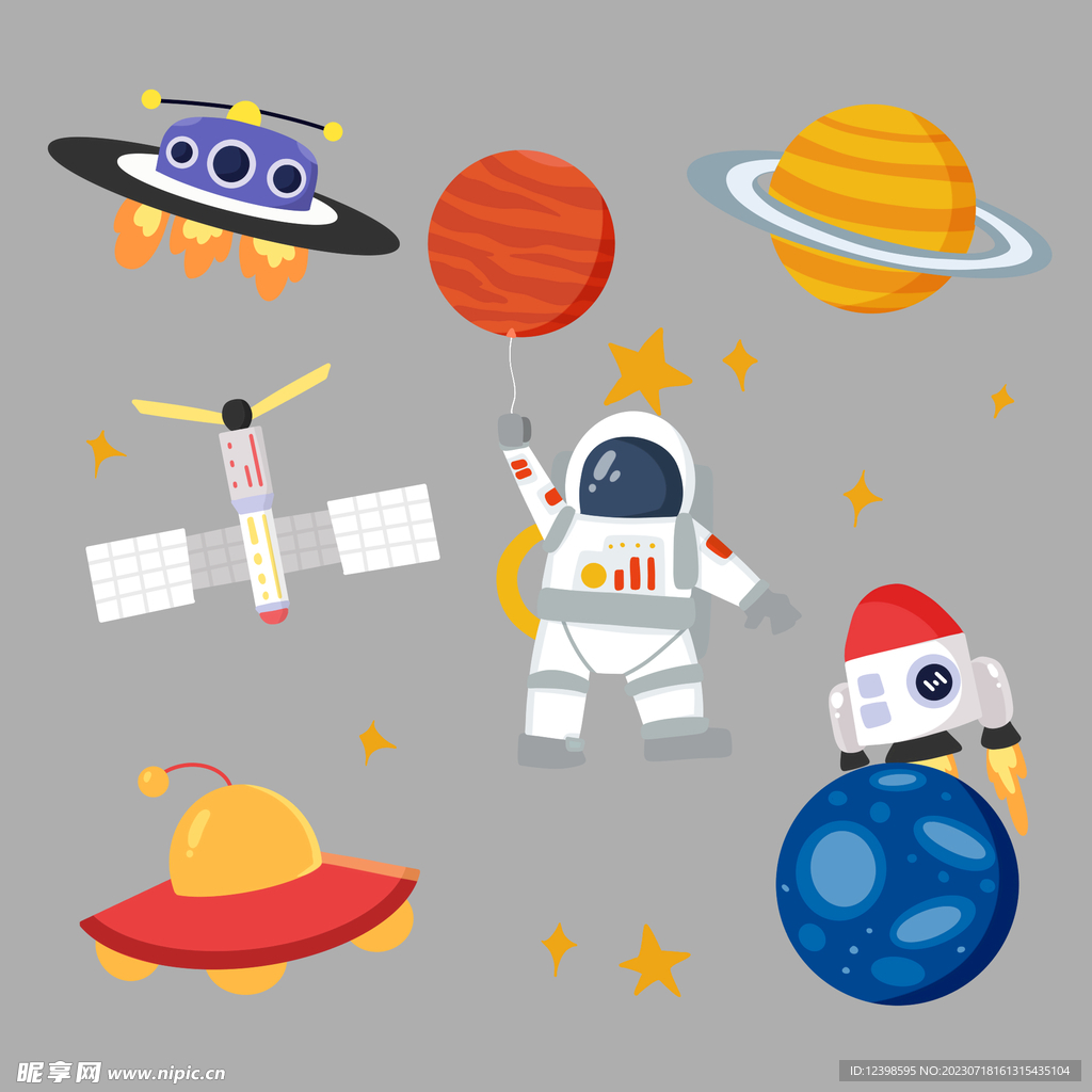卡通扁平风太空宇航员