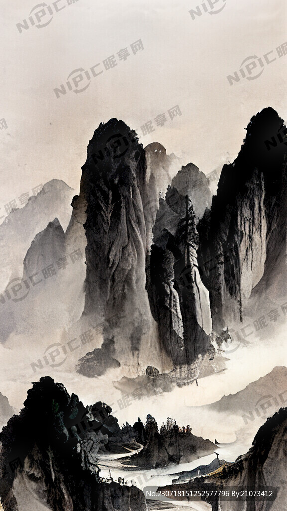 山谷 中国风 大侠 中国画