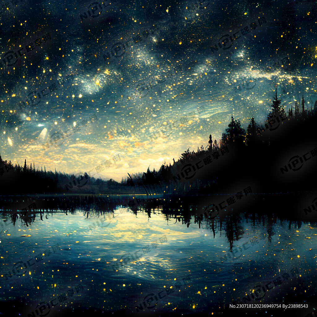 黑暗 星空 湖泊 倒影