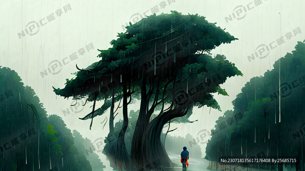 风 下雨 森林 路人