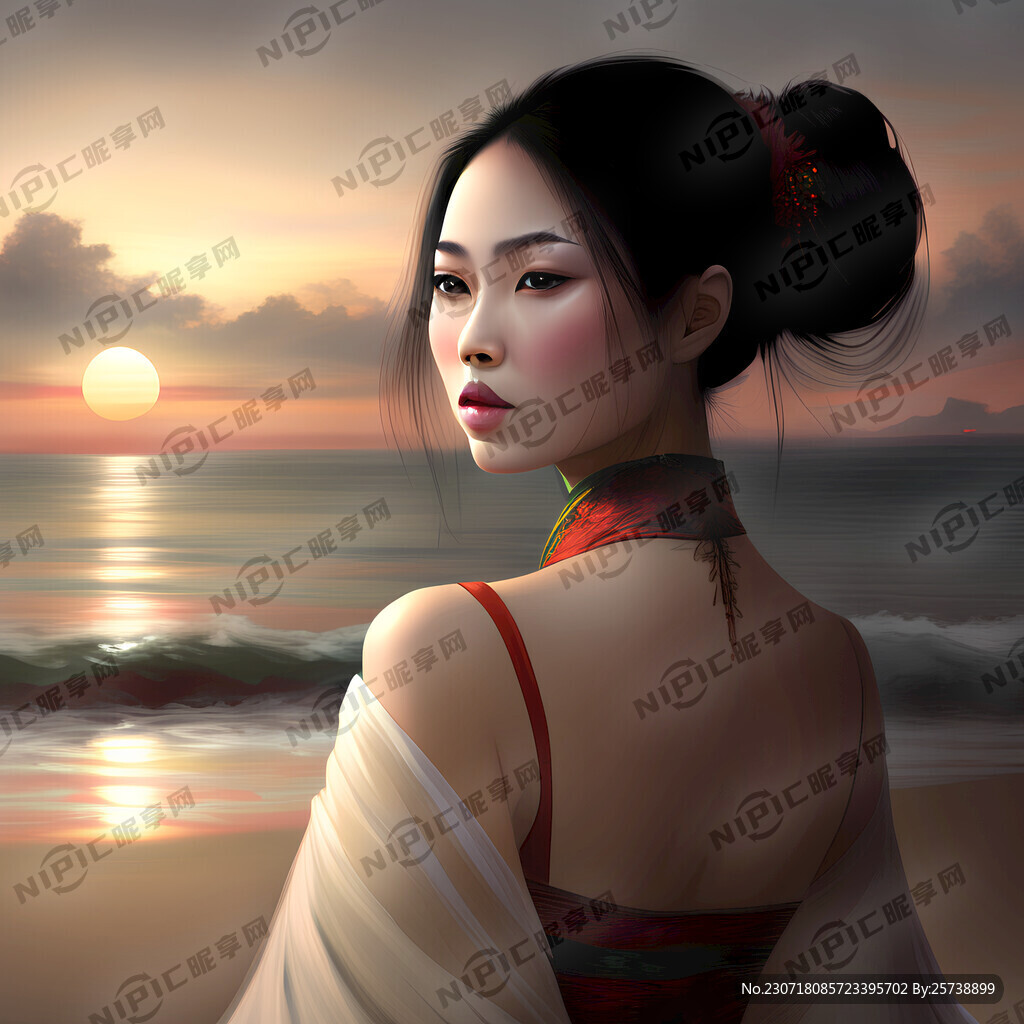 美女 海边 傍晚
