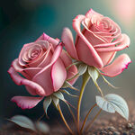 一大一小两颗粉色玫瑰花，微距梦幻风格，超详细刻画