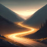 夜晚，道路，山谷，灯光