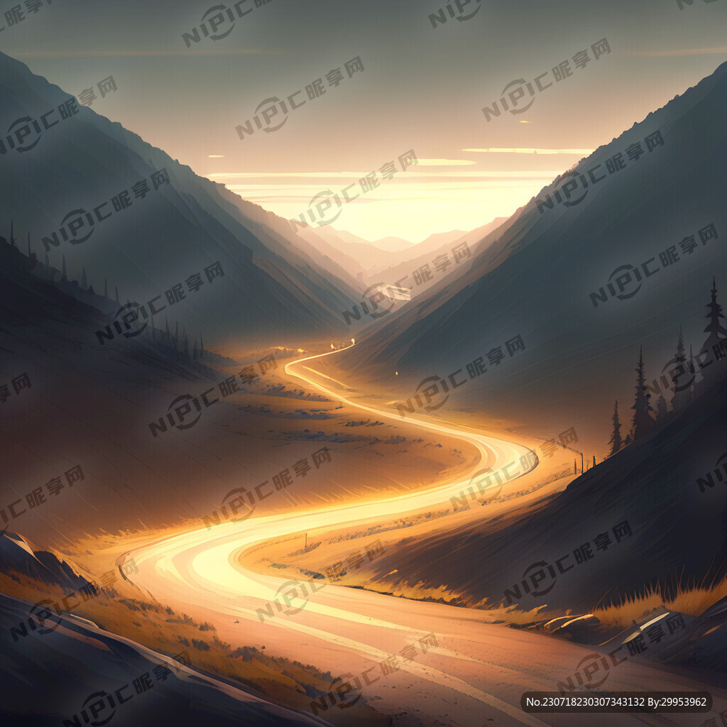 夜晚 道路 山谷 灯光