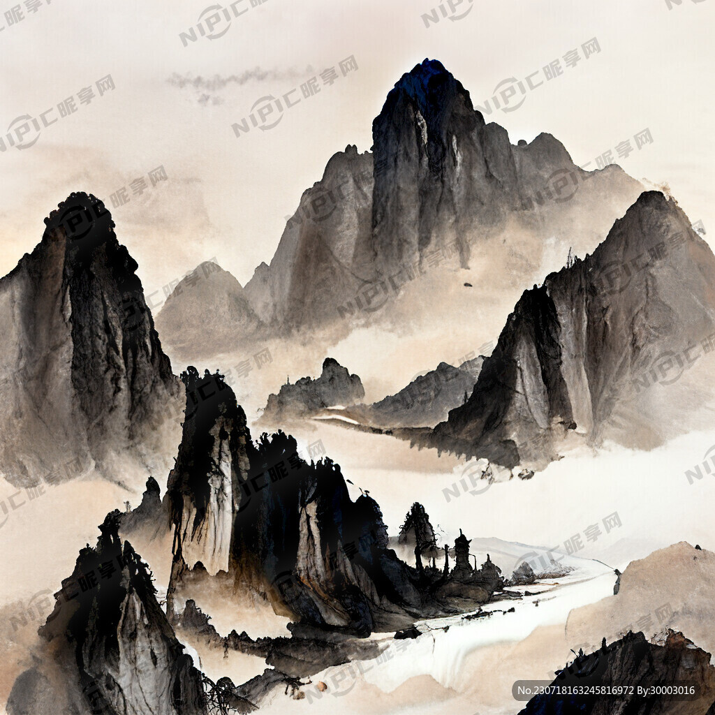 山谷 中国风 中国画 山水