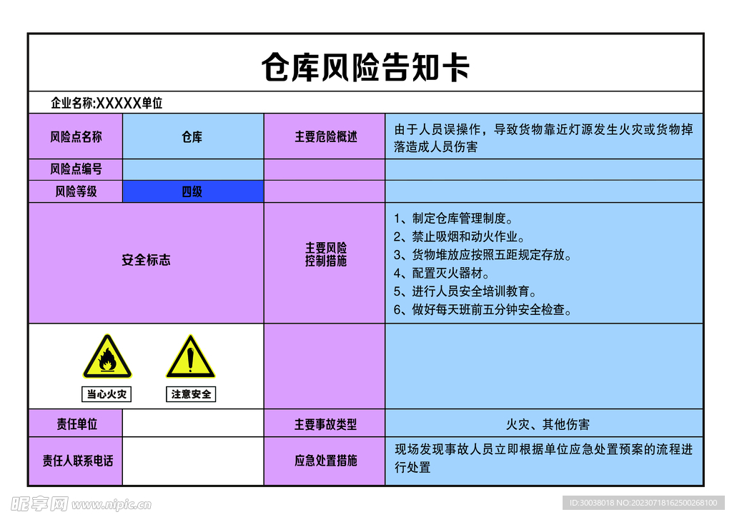 仓库风险告知卡