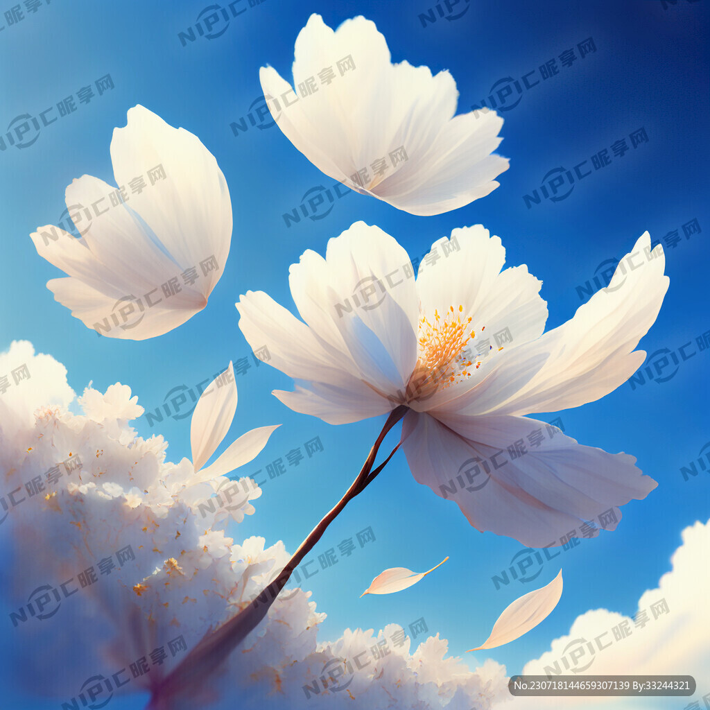 唯美 花瓣 蓝天 意境。