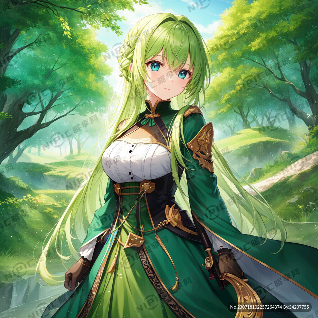 绿色服饰 白色皮肤 暴露