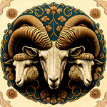 古朴羊头图案，三个羊头预示三羊开泰，动物羊头。