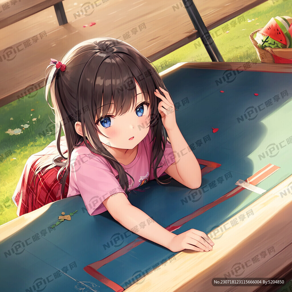 背书包吃着西瓜的去幼儿园上学的