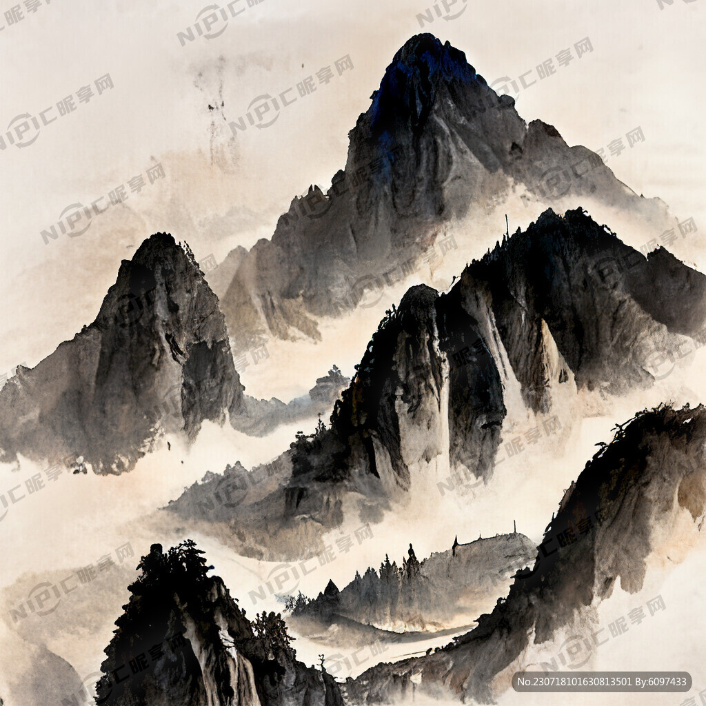 山谷 中国风 中国画 山水