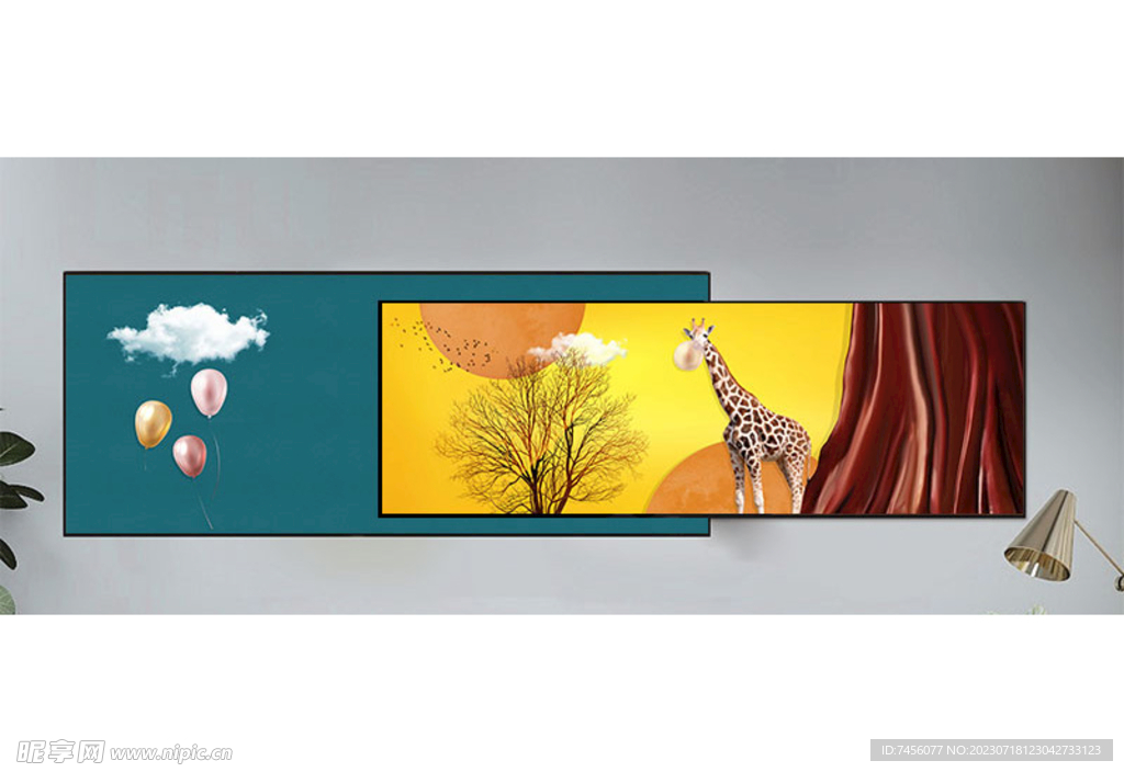 长颈鹿水彩艺术组合挂画装饰画
