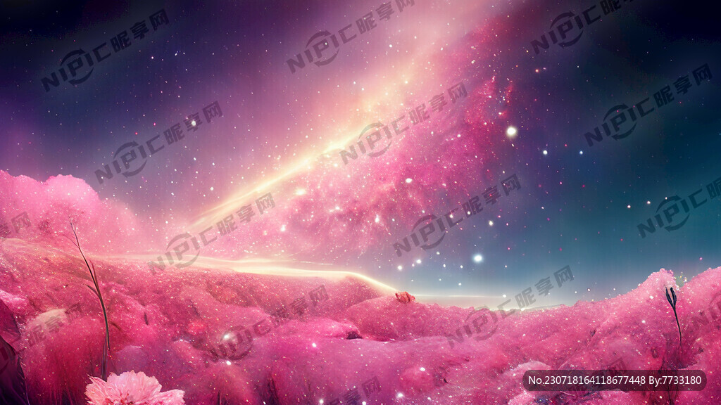 粉色花丛星空