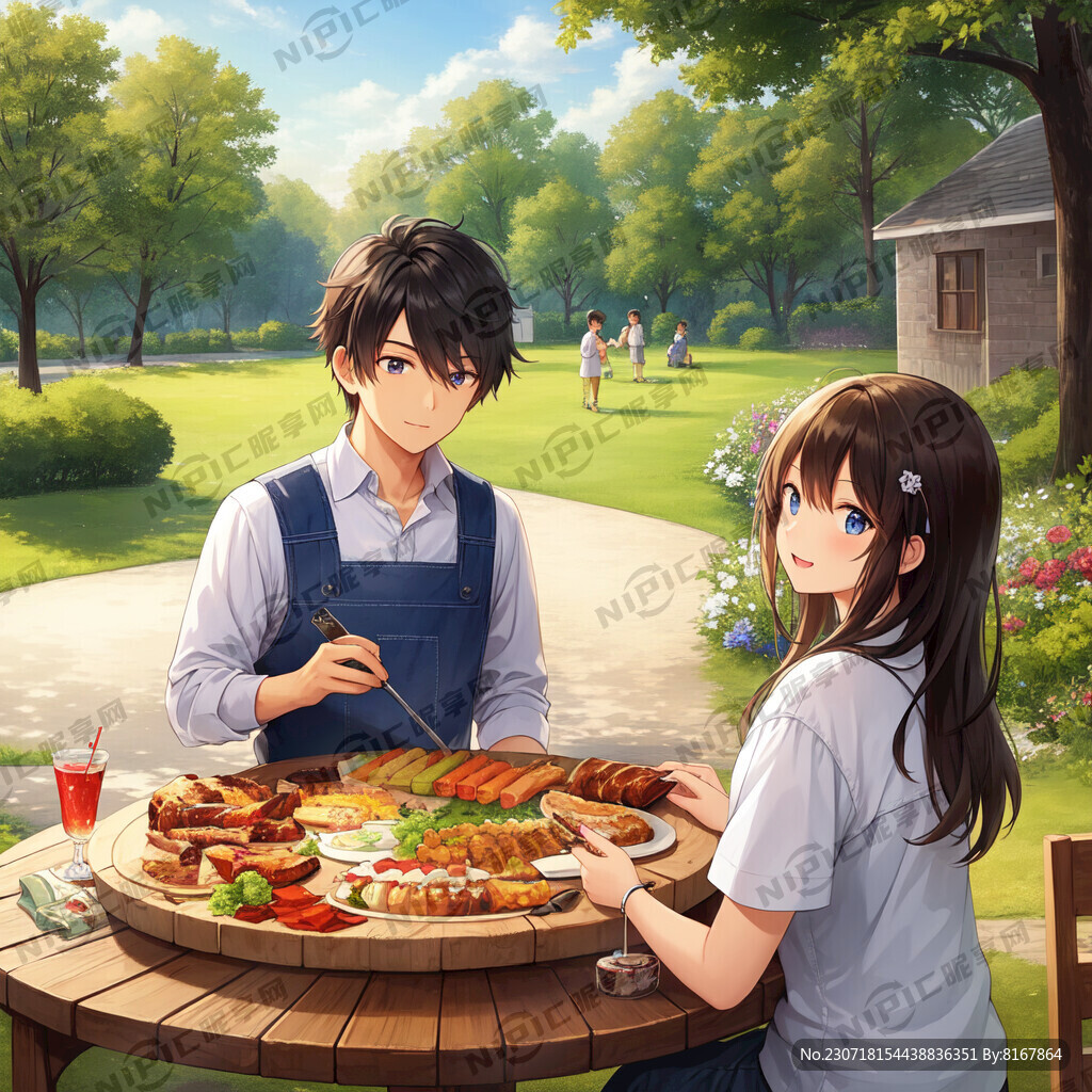 帅气小朋友在吃烧烤