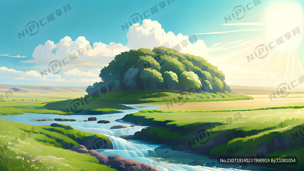 瀑布河流 平原草地 自然风光