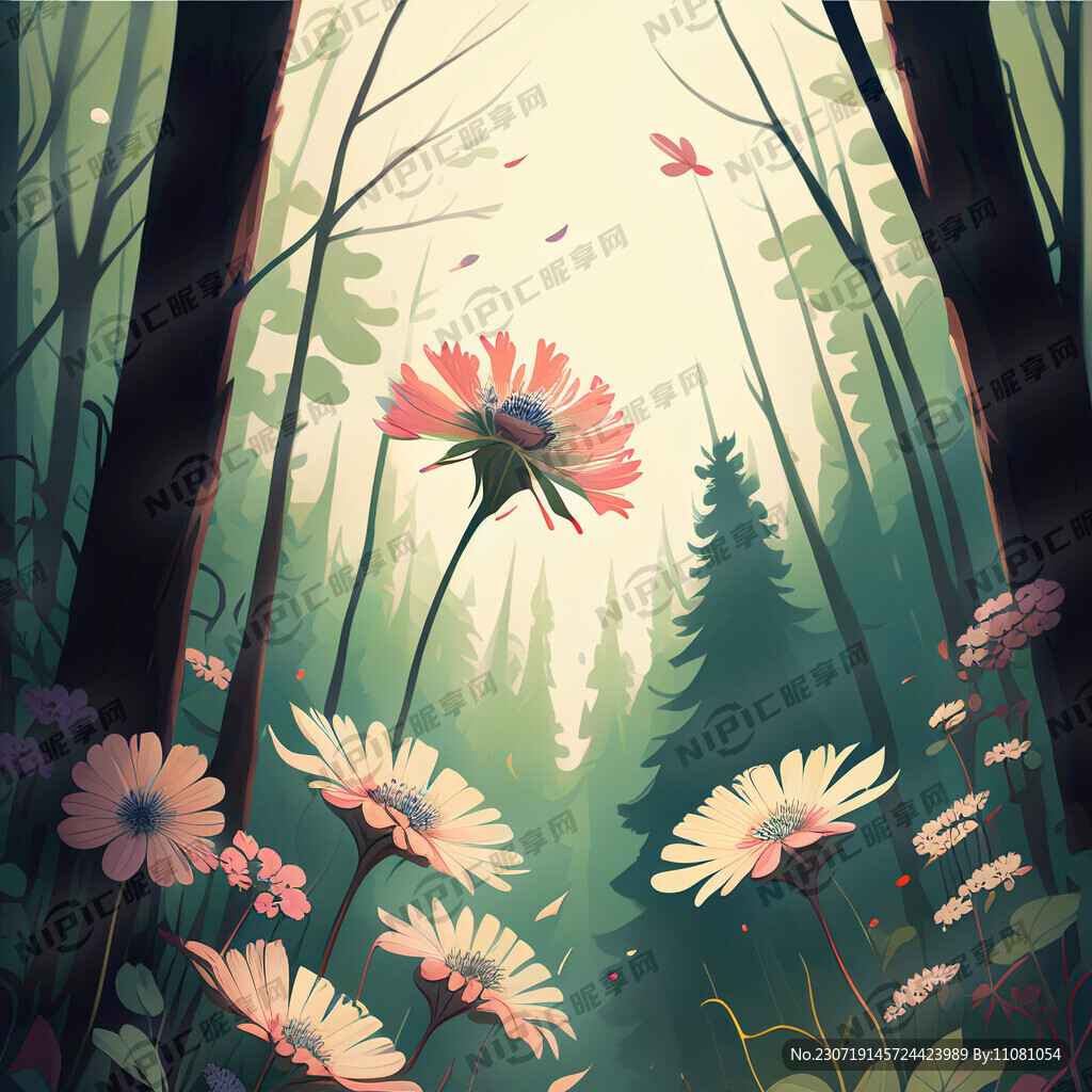 花卉森林俯视昭君出塞插画