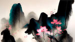 光影梦幻唯美新中式背景，屏风细节刻画，花瓣飘洒