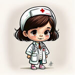 可爱，卡通小女孩，扮演医生，白色背景，插图，简笔画