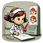 可爱，卡通，小女孩，医生看病游戏，白色背景，插图，简笔画