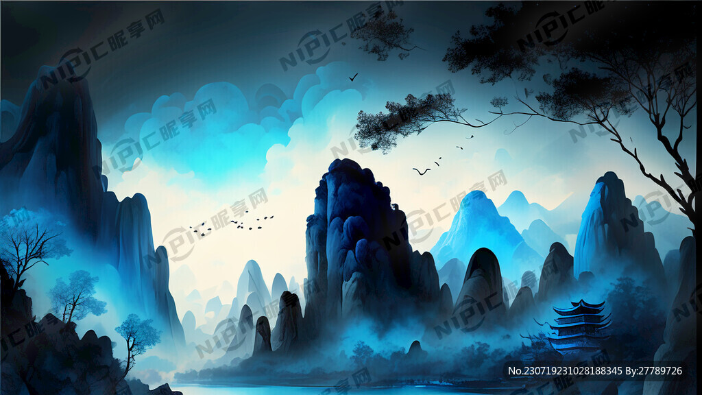 蓝色黑色梦幻背景图