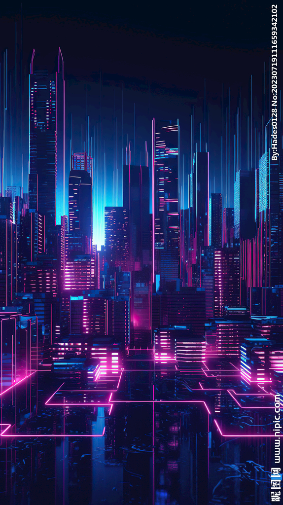 科技酷未来赛博朋克城市海报背景