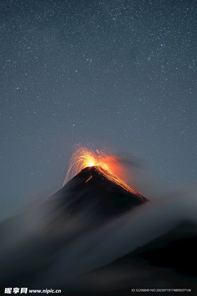 喷射火光的火山