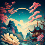 游戏梦幻唯美新中式风景，超高清，细节刻画，沐浴在花瓣里满天花瓣，飘渺电影般环境，明亮清晰