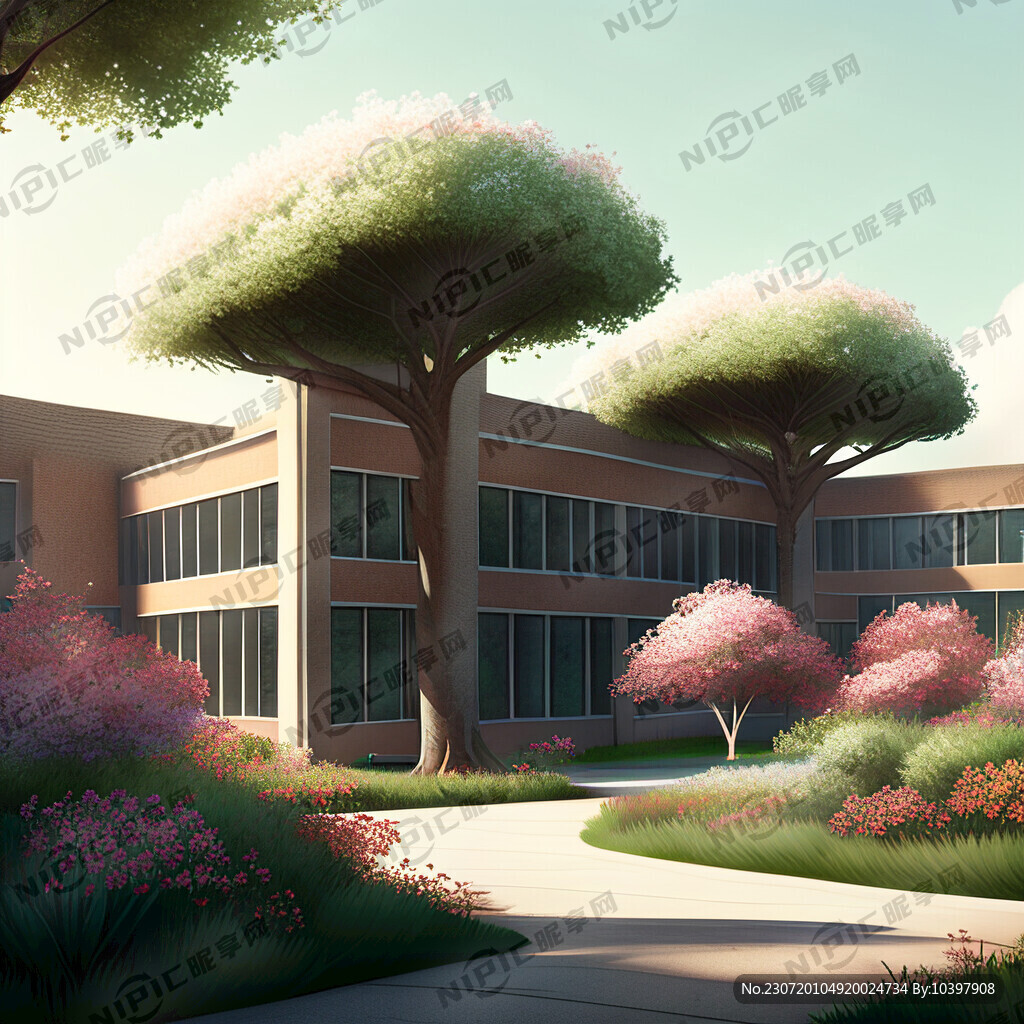 校园花草树木楼房美景