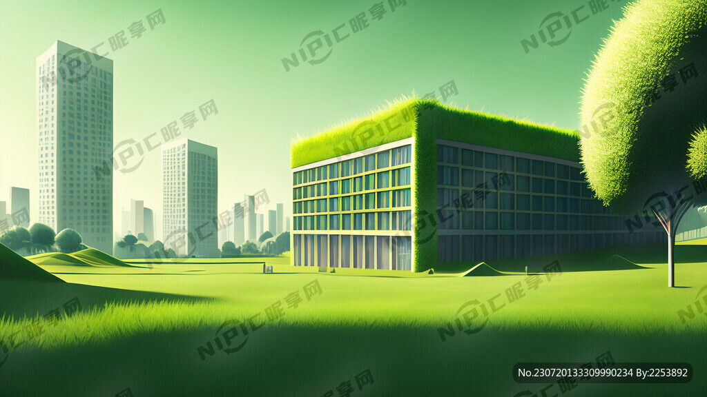 绿色背景城市草坪建筑
