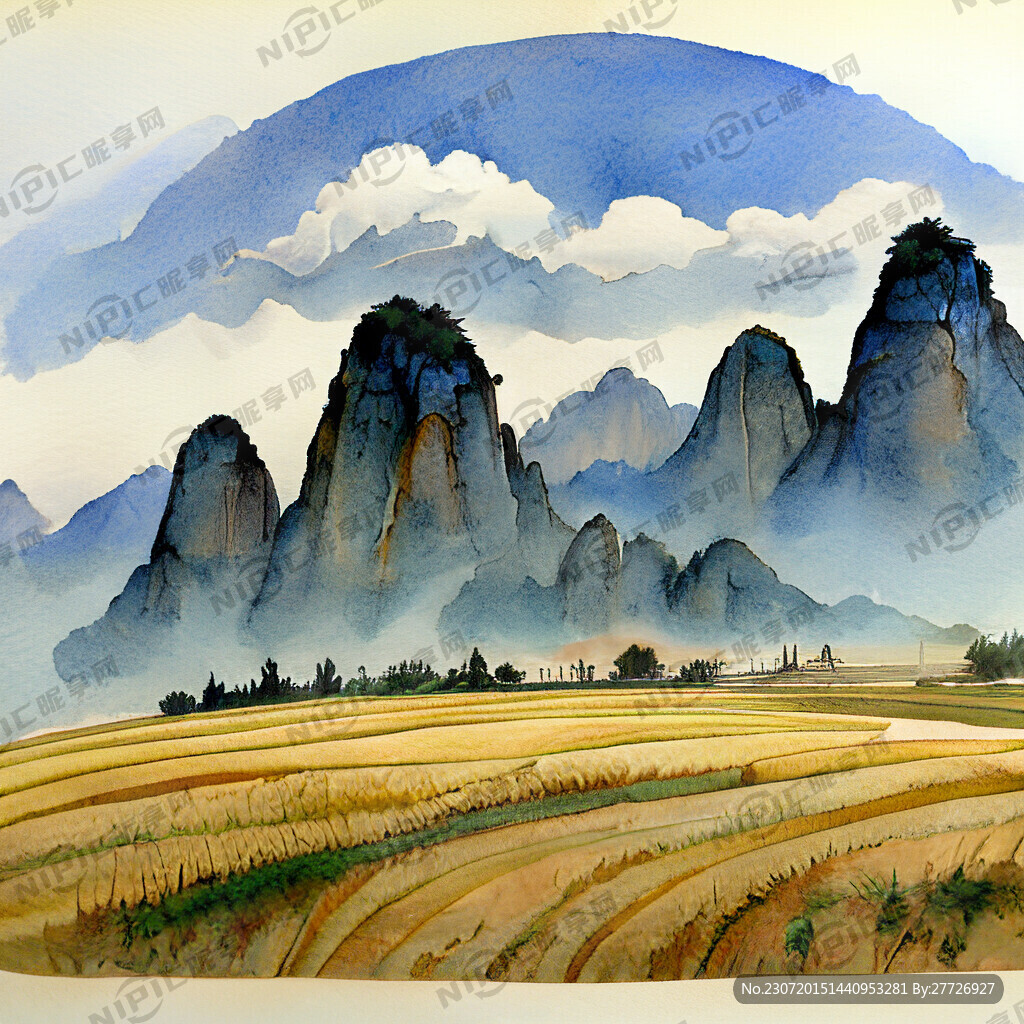 国潮插画大米插画国潮山峰国潮建