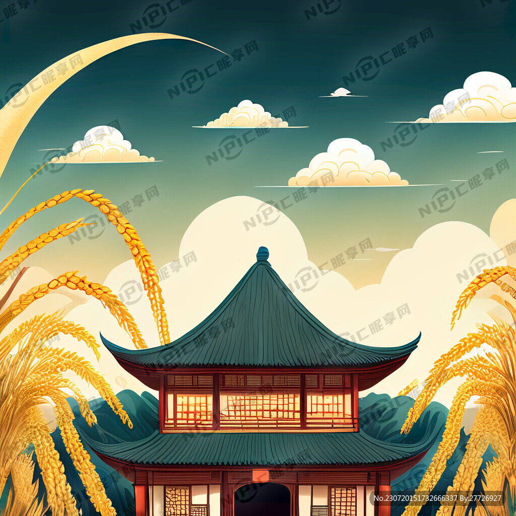 中国风 国潮插画 大米插画