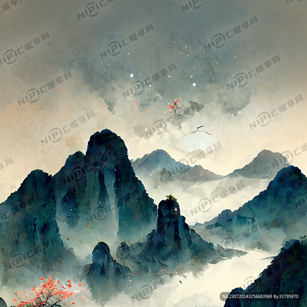山水背景 星空 水草 仙境