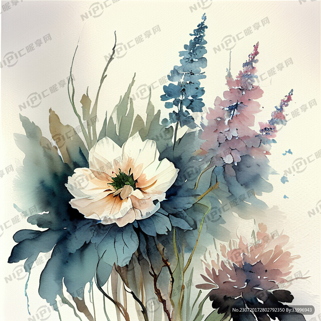 花卉 组合 水彩画 国画 植物