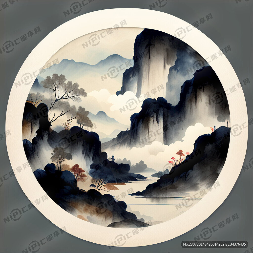 中式吉祥纹理 圆形  手绘